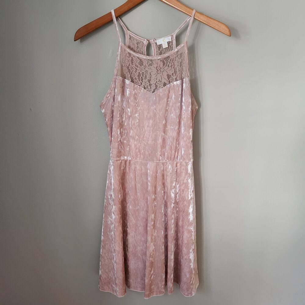 Charming Charlie Light Pink Lacy and Velvet Halter Neck Dress
